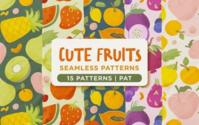 可爱的新鲜水果无缝图案 Cute Fresh Fruits Seamless Patterns