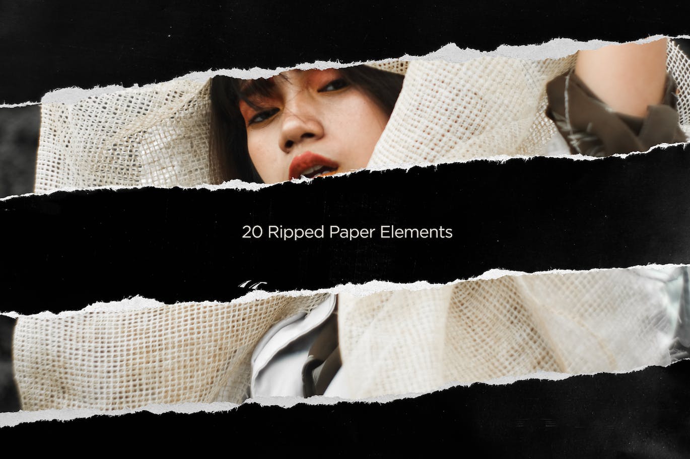 20张撕碎黑纸元素照片叠层素材 20 Ripped Paper Elements 图片素材 第1张