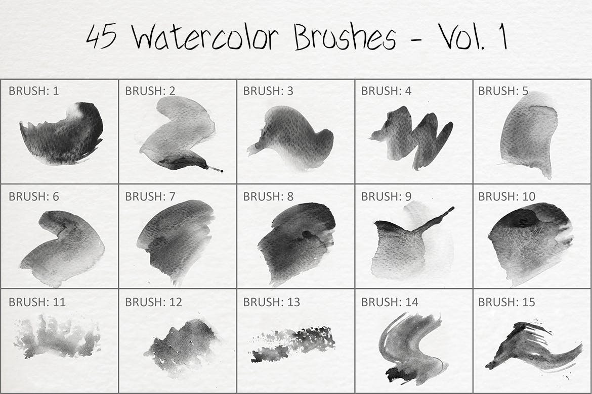 45个水墨水彩ps笔刷v1 45 Watercolor Brushes – Vol. 1 笔刷资源 第3张