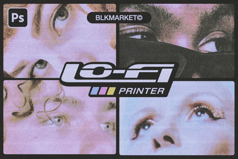 Blkmarket 80年代复古杂志低保真度打印效果套件PSD样机 Lo-Fi Printer 样机素材 第1张