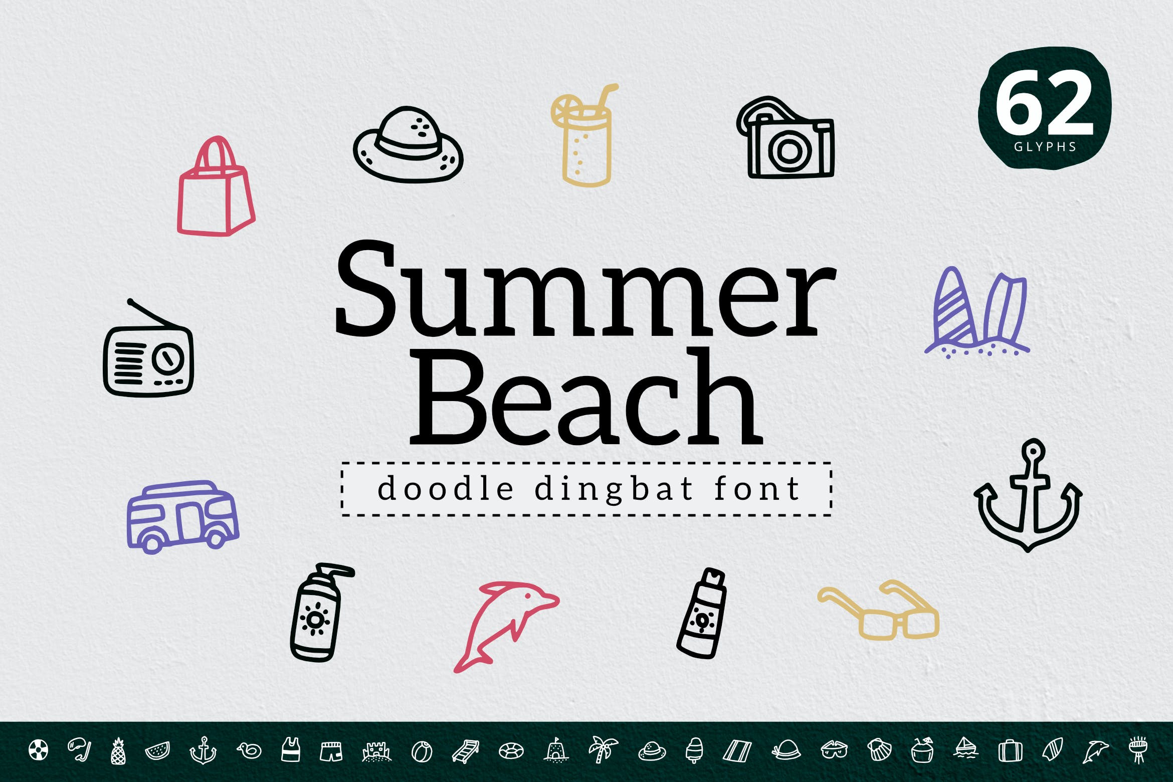 夏日海滩装饰元素字体 Summer Beach Dingbat 设计素材 第1张