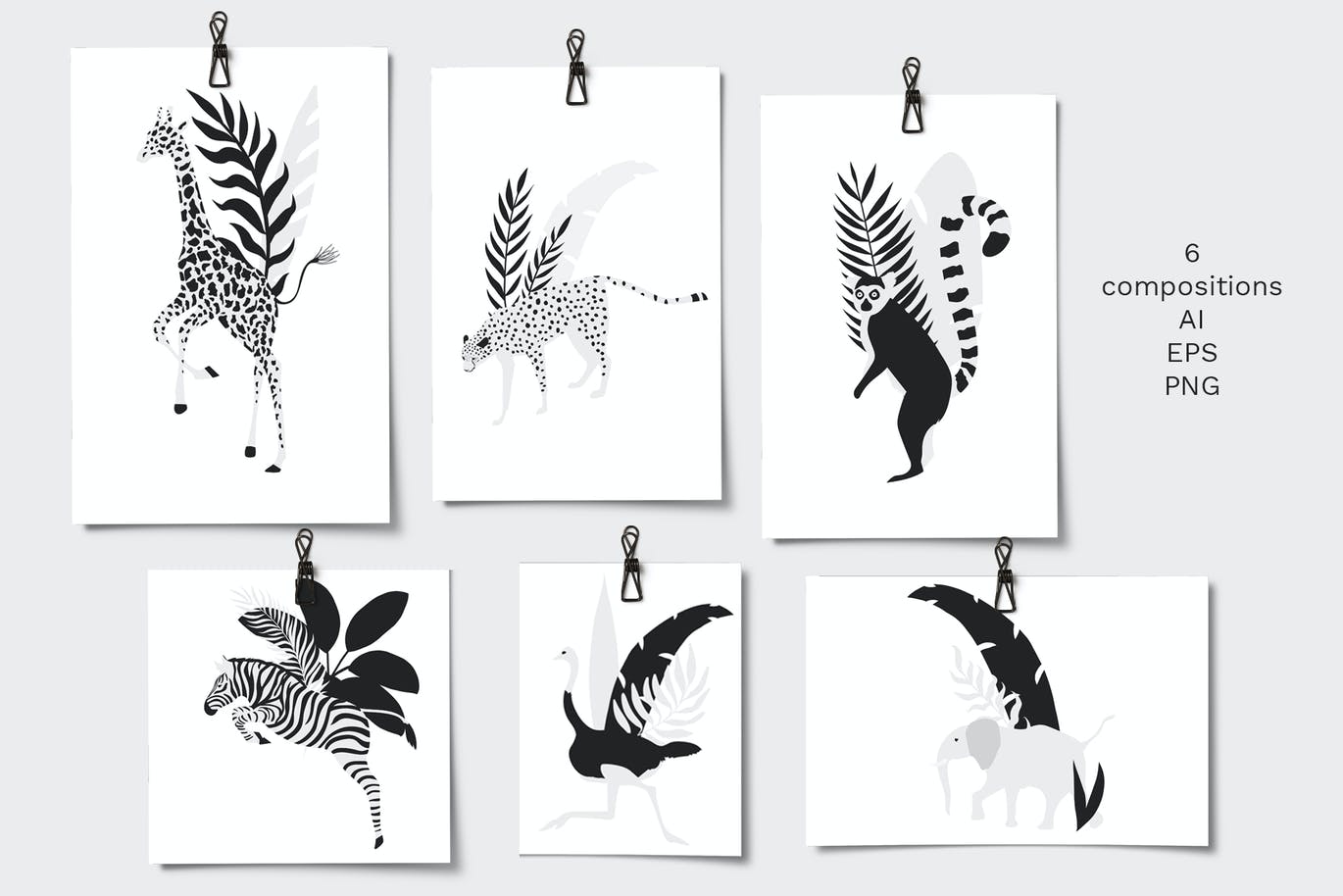 热带图案和动物剪贴画 Tropical patterns & animals clipart 图片素材 第9张