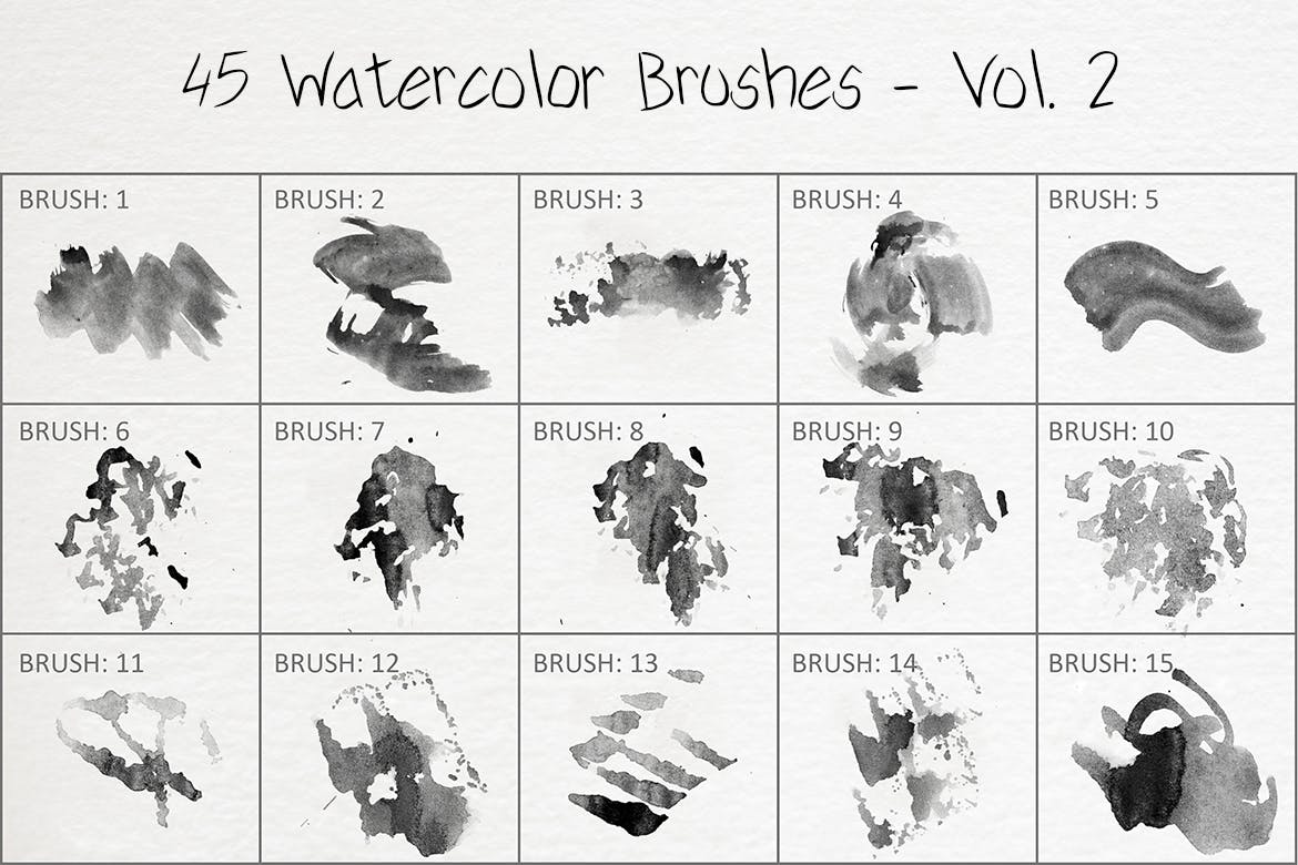 45个水墨水彩ps笔刷v2 45 Watercolor Brushes – Vol. 2 笔刷资源 第3张