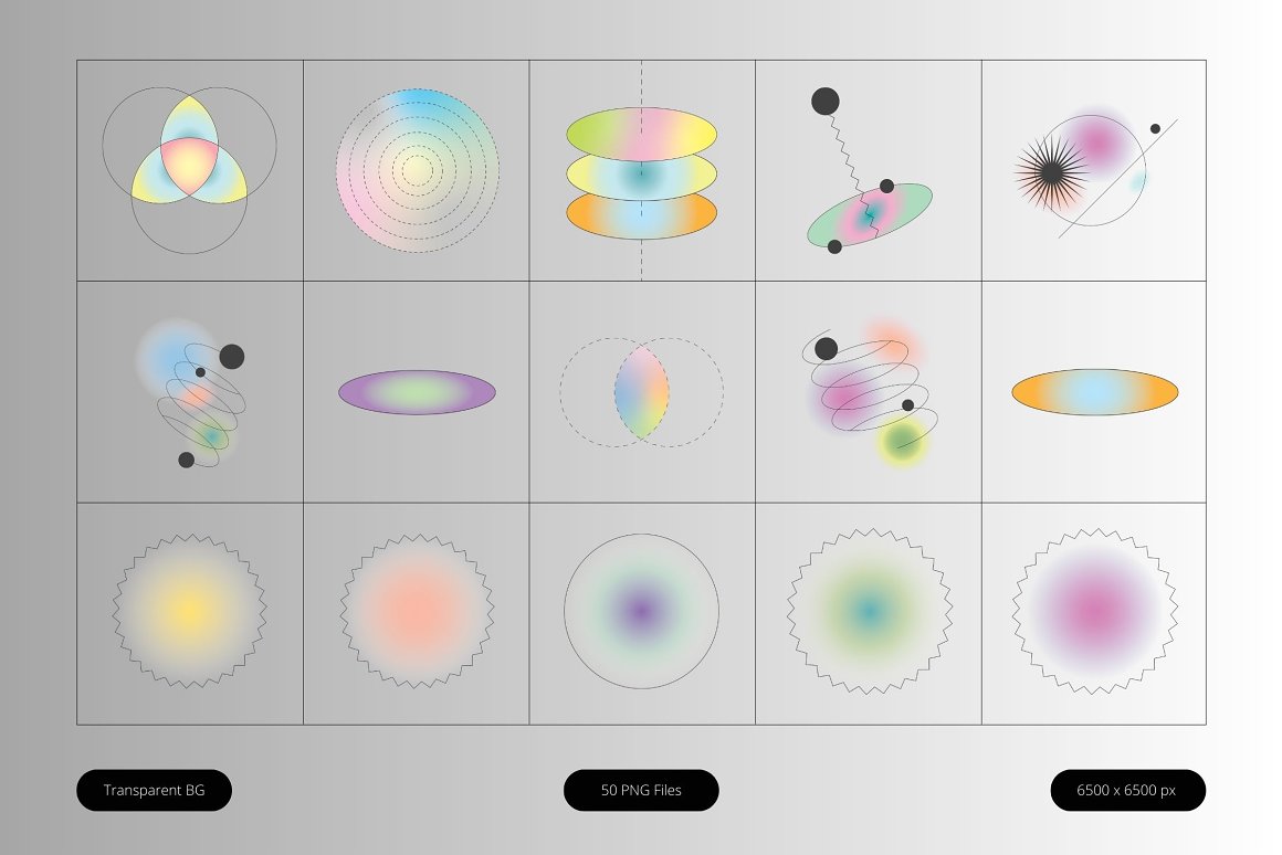 50款复古创意抽象几何弥散光渐变高清PNG免扣背景元素设计套装 Gradient Glow Orbit Shape 图片素材 第3张