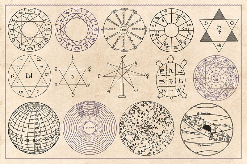 100个手绘占星术天文元素的AI矢量素材 设计素材 第6张