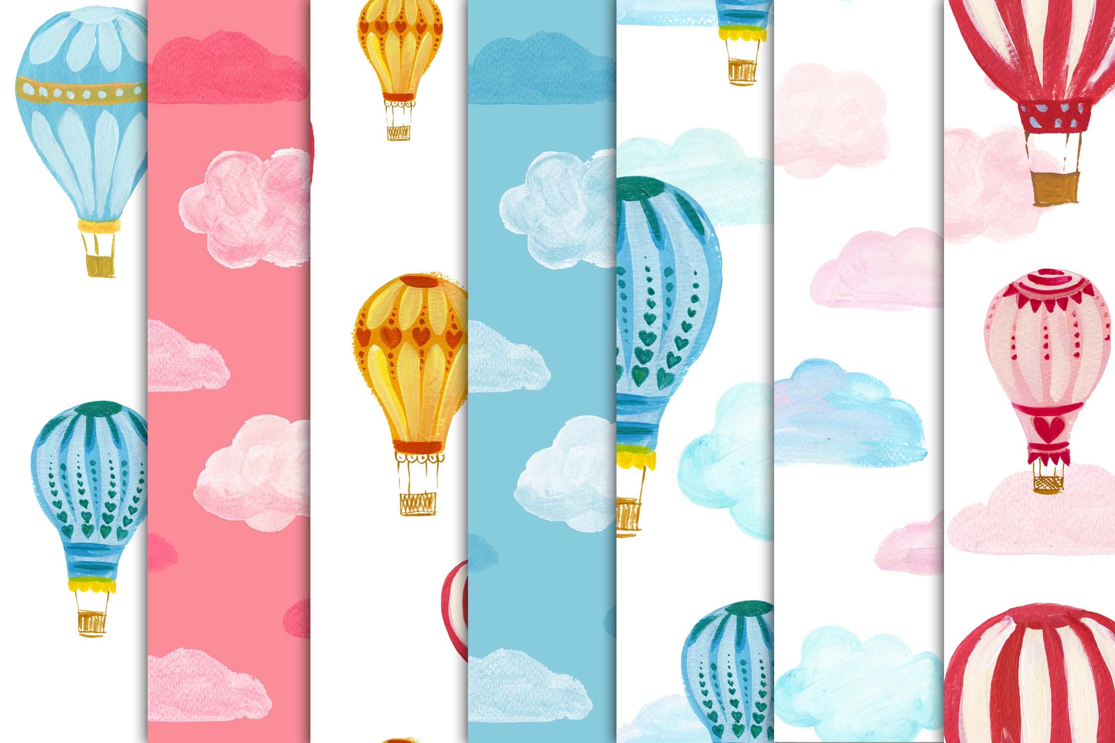 热气球剪贴画和图案集 Hot Air Balloons clipart & pattern set 图片素材 第3张