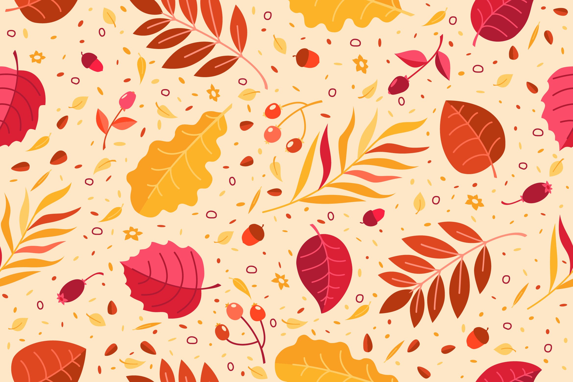 秋天叶子无缝图案矢量背景素材 Autumn Pattern 图片素材 第1张