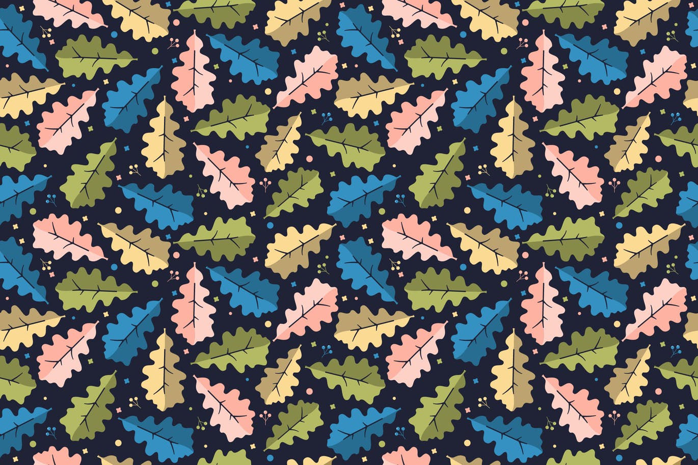橡树叶子无缝图案矢量背景素材 Oak Leaf Pattern 图片素材 第1张