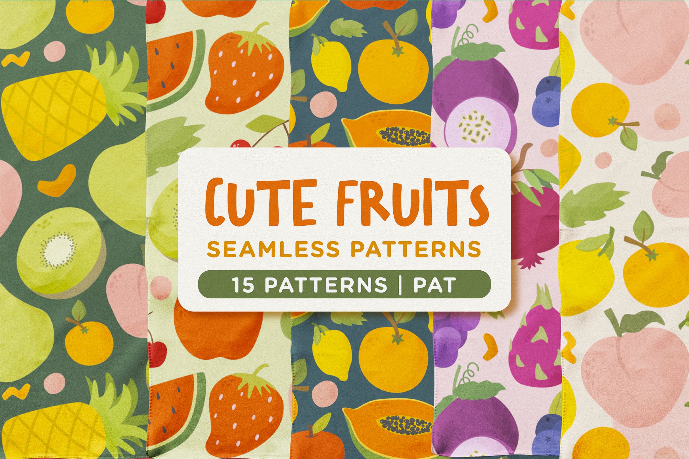 可爱的新鲜水果无缝图案 Cute Fresh Fruits Seamless Patterns 图片素材 第1张