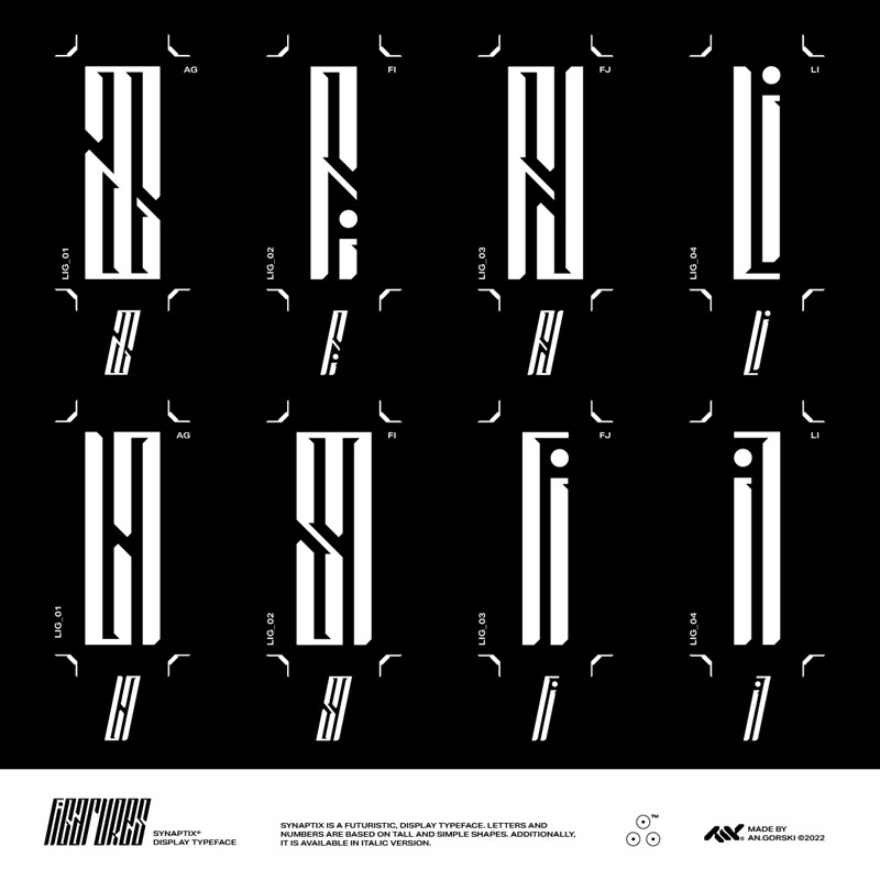 几何创意赛博朋克抽象艺术海报标题排版logo无衬线装饰英文字体 Synaptix 设计素材 第5张