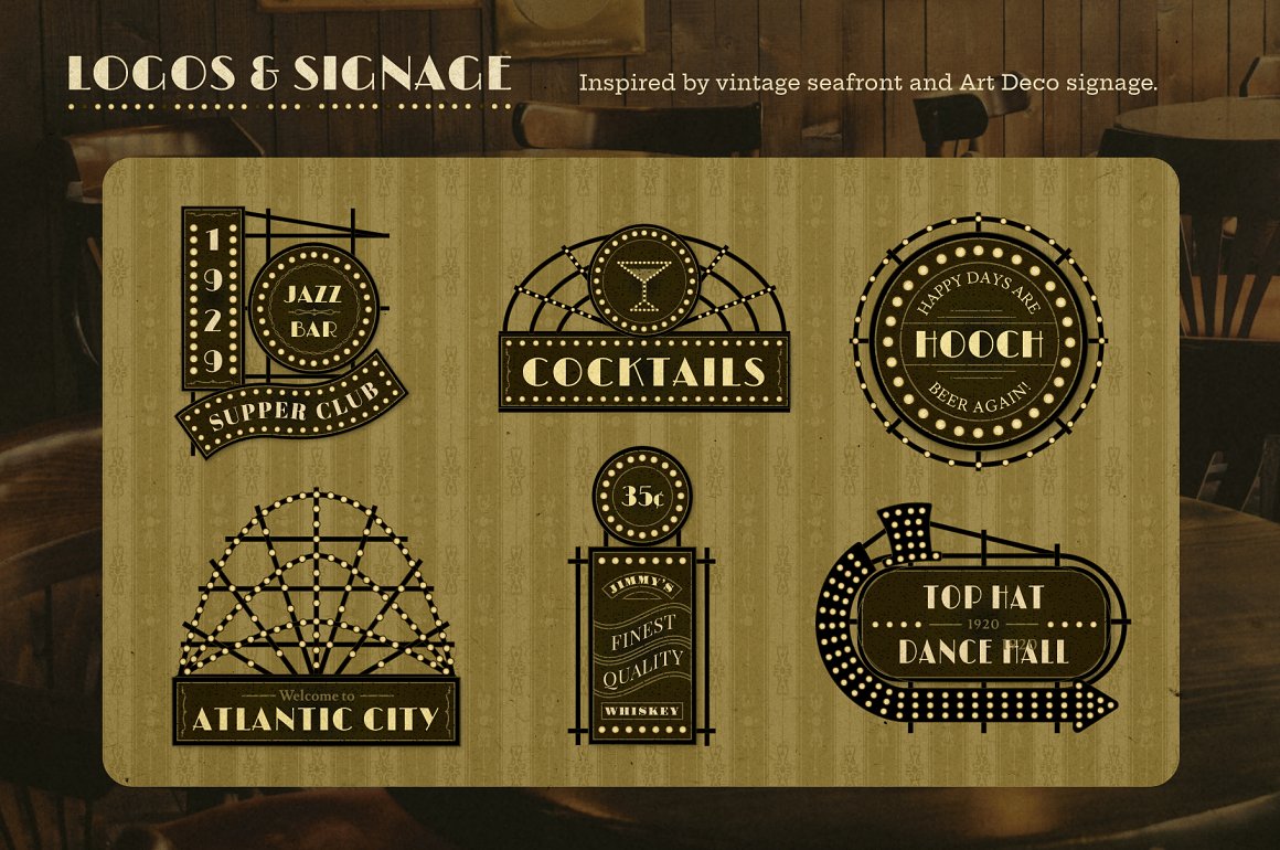 经典美式浮桥黑金舞厅酒吧标牌边框纹理插图AI矢量设计素材包 样机素材 第2张