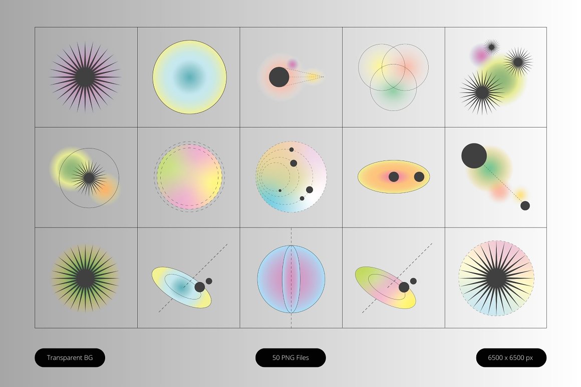 50款复古创意抽象几何弥散光渐变高清PNG免扣背景元素设计套装 Gradient Glow Orbit Shape 图片素材 第4张