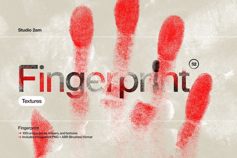 100款复古扫描创意指纹手掌手指掌印污迹纹理PNG免扣元素PS笔刷设计套装 Fingerprint - 100 Prints & Smudges . 第1张