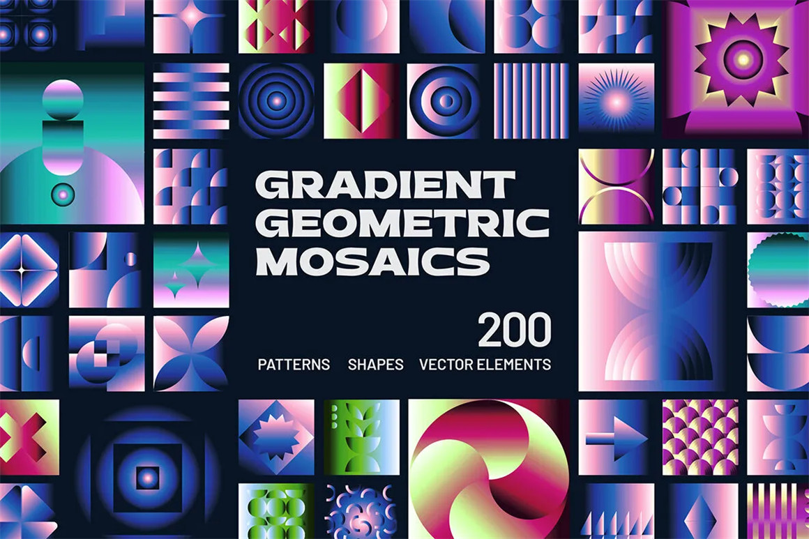 200个时尚抽象艺术马赛克渐变几何图形印花图案AI设计素材源文件 Gradient Geometric Mosaics by Design Essense . 第1张