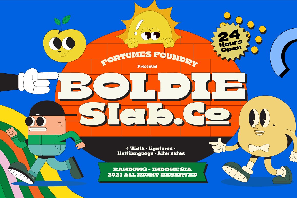 英文字体：复古新怪诞实验性趣味海报杂志排版设计英文字体 Boldie Slab Font Width 设计素材 第1张
