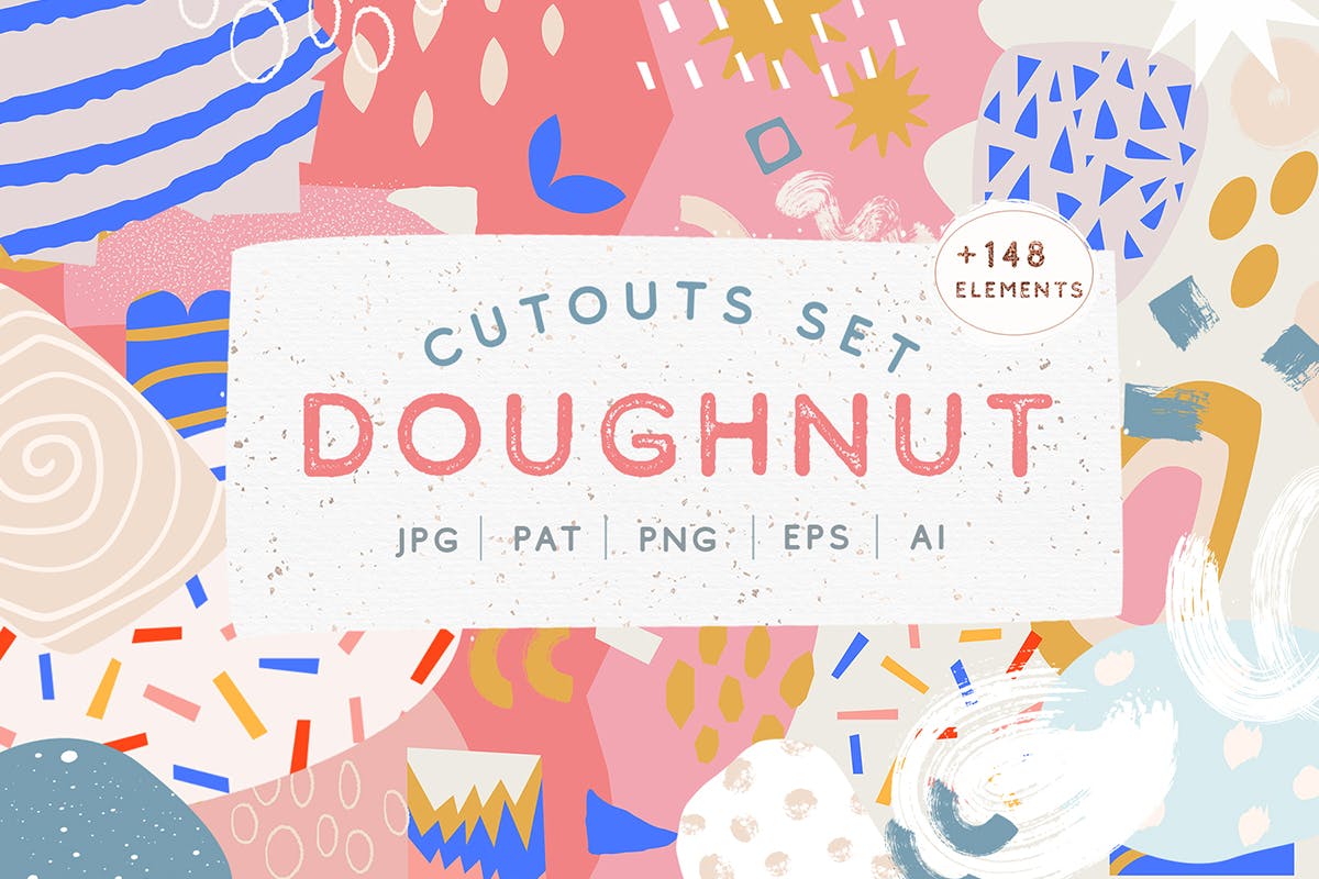 甜甜圈剪纸元素图案套装 Doughnut Cutouts Set 图片素材 第1张