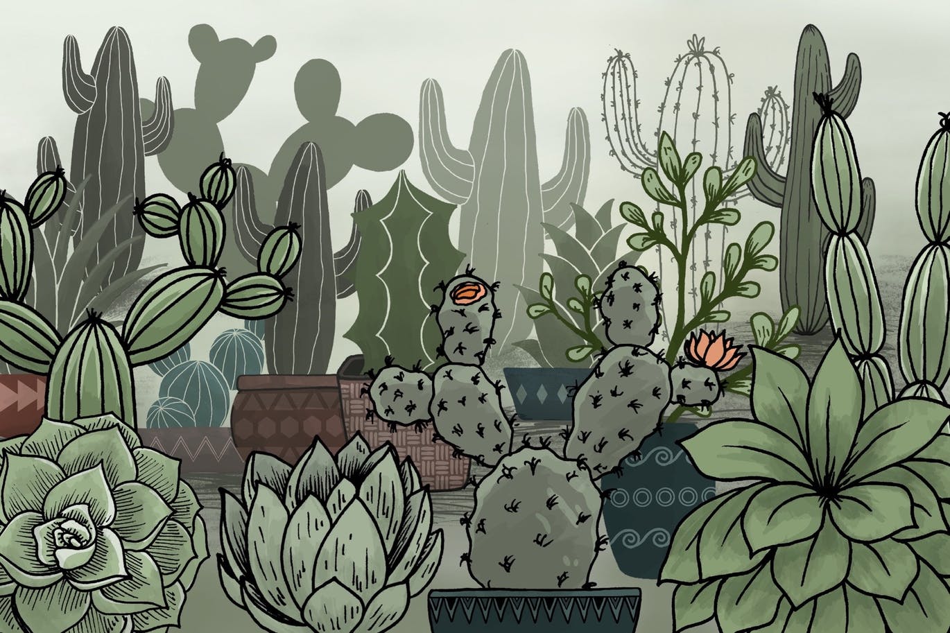 仙人掌多肉植物花盆元素Procreate笔刷素材 Cactus Succulents and Pots – Procreate Brushes 图片素材 第2张