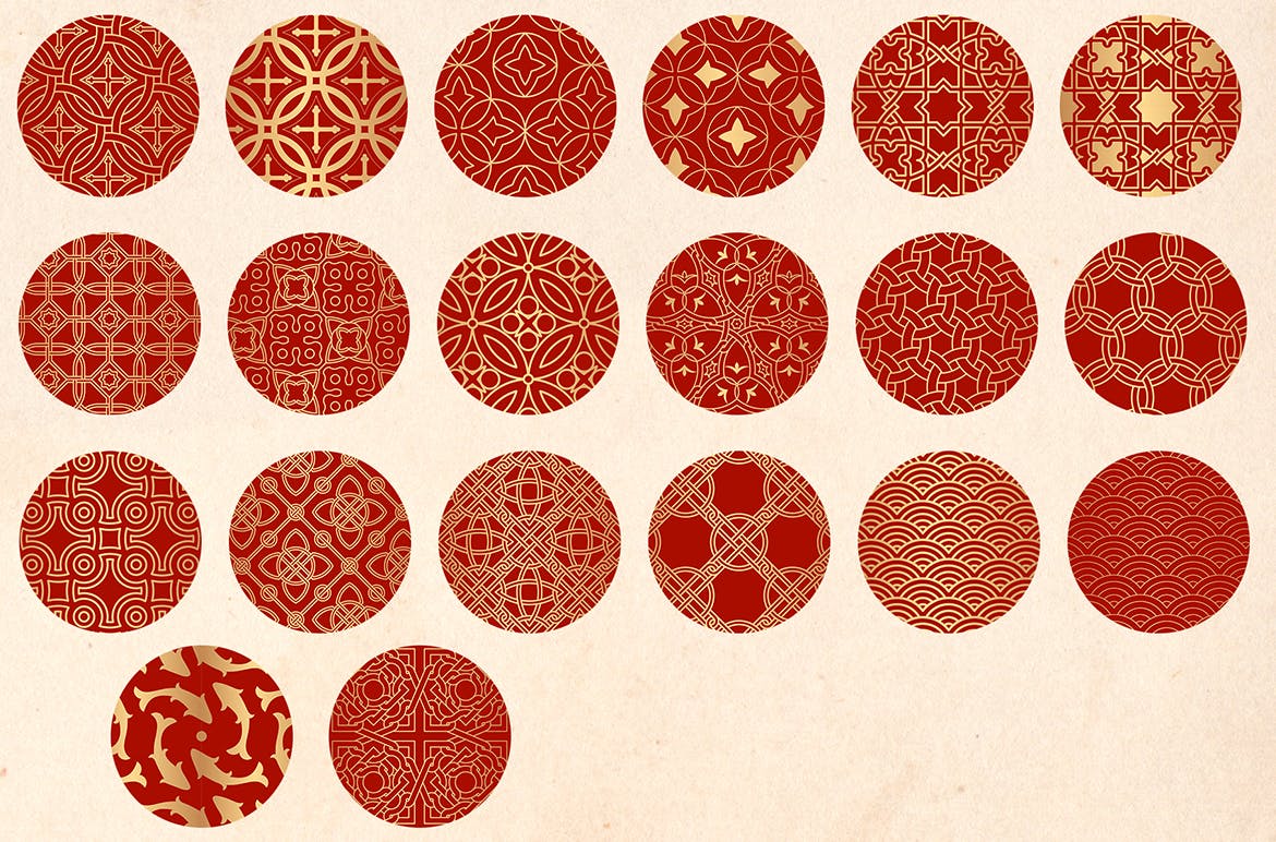 金色东方文化无缝图案素材 Golden Oriental Seamless Patterns 图片素材 第2张
