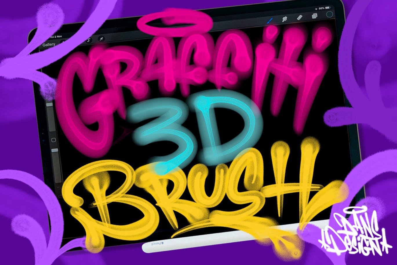 涂鸦3D效果Procreate笔刷素材 Graffiti 3D Procreate Brush APP UI 第1张