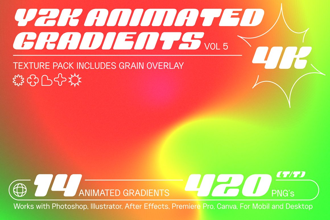 420个复古Y2K风格多彩渐变模糊颗粒品牌杂志海报封面设计背景图片素材 Gradient Backgrounds Pack . 第1张