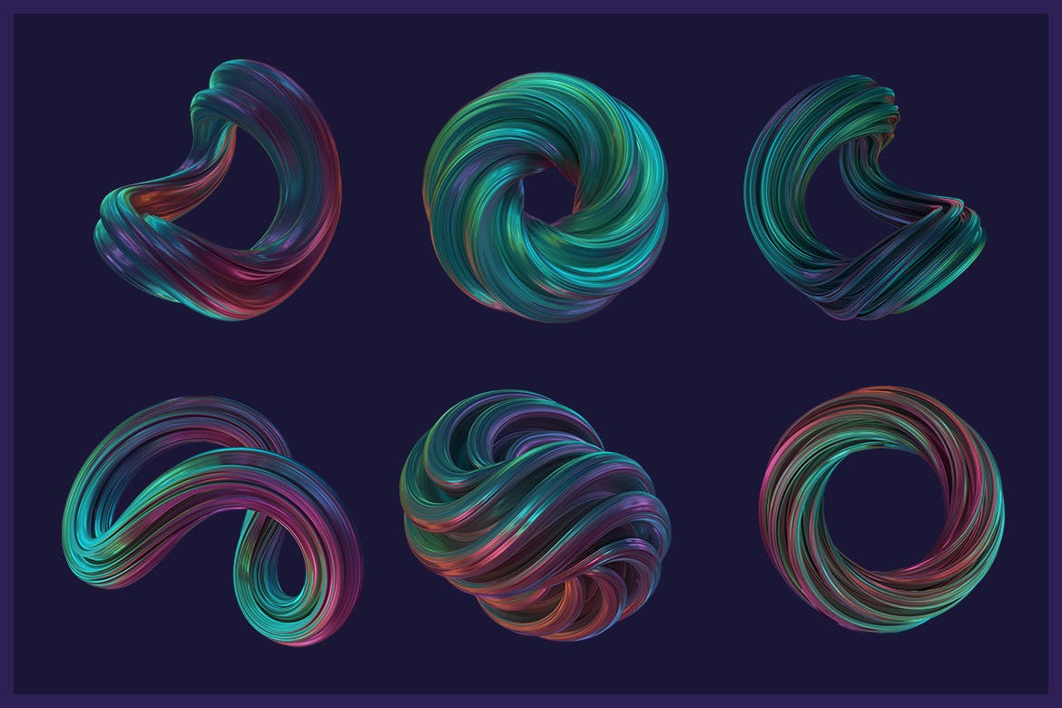 扭曲形状抽象3D渲染多彩背景 Abstract 3D Rendering of Twisted Shapes – Colorful 图片素材 第11张