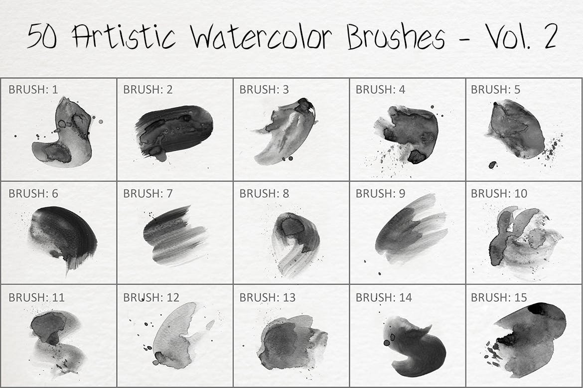 50个艺术水彩ps笔刷v2 50 Artistic Watercolor Brushes – Vol. 2 笔刷资源 第3张