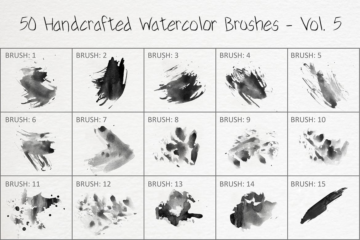 50个手工制作的绘画水彩ps笔刷v5 50 Handcrafted Watercolor Brushes – Vol. 5 笔刷资源 第3张