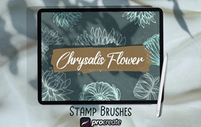 绽放花朵印章Procreate笔刷素材 Chrysalis Flower Brush Stamp Procreate