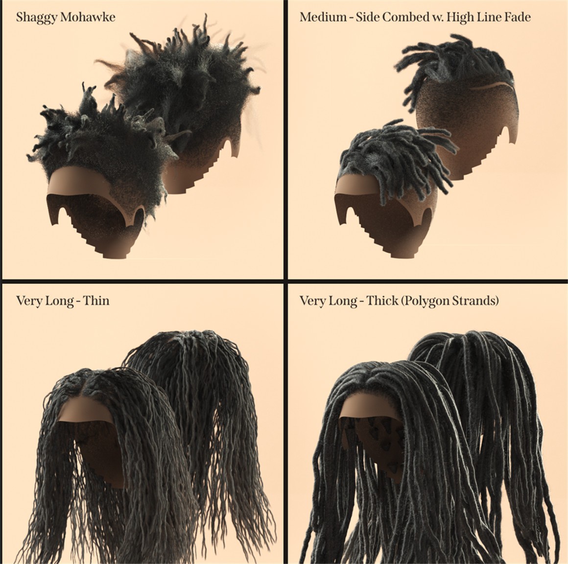C4D模型：8种嘻哈风格逼真男士头发发辫脏辫发型3D模型材质包 设计素材 第6张