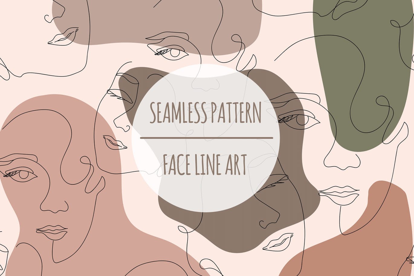 人脸线条艺术无缝图案矢量素材 Face Line Art – Seamless Pattern 图片素材 第1张