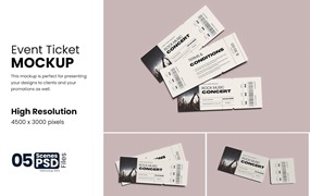 演唱会活动门票设计样机模板 Event Ticket Mockup