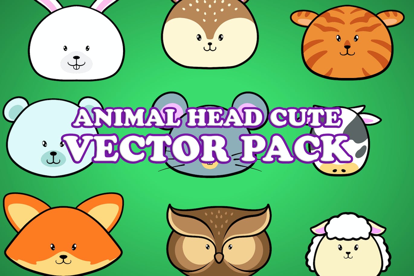 可爱的动物头像插画矢量包 Cute Animal Head Illustration Vector Pack 设计素材 第1张