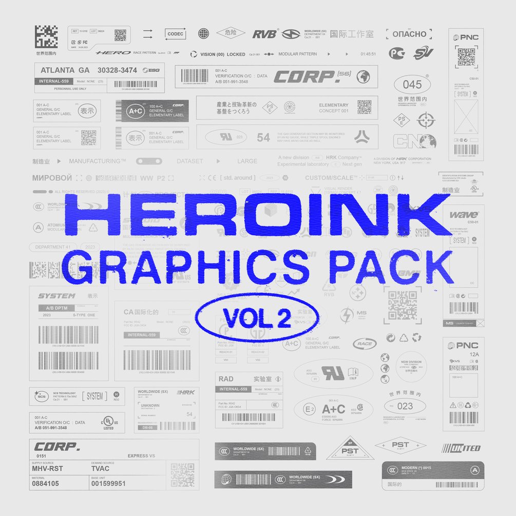 赛博朋克创意酸性几何线框图标二维码警示标注矢量素材包 HEROINK GRAPHICS PACK (VOL.2) . 第1张