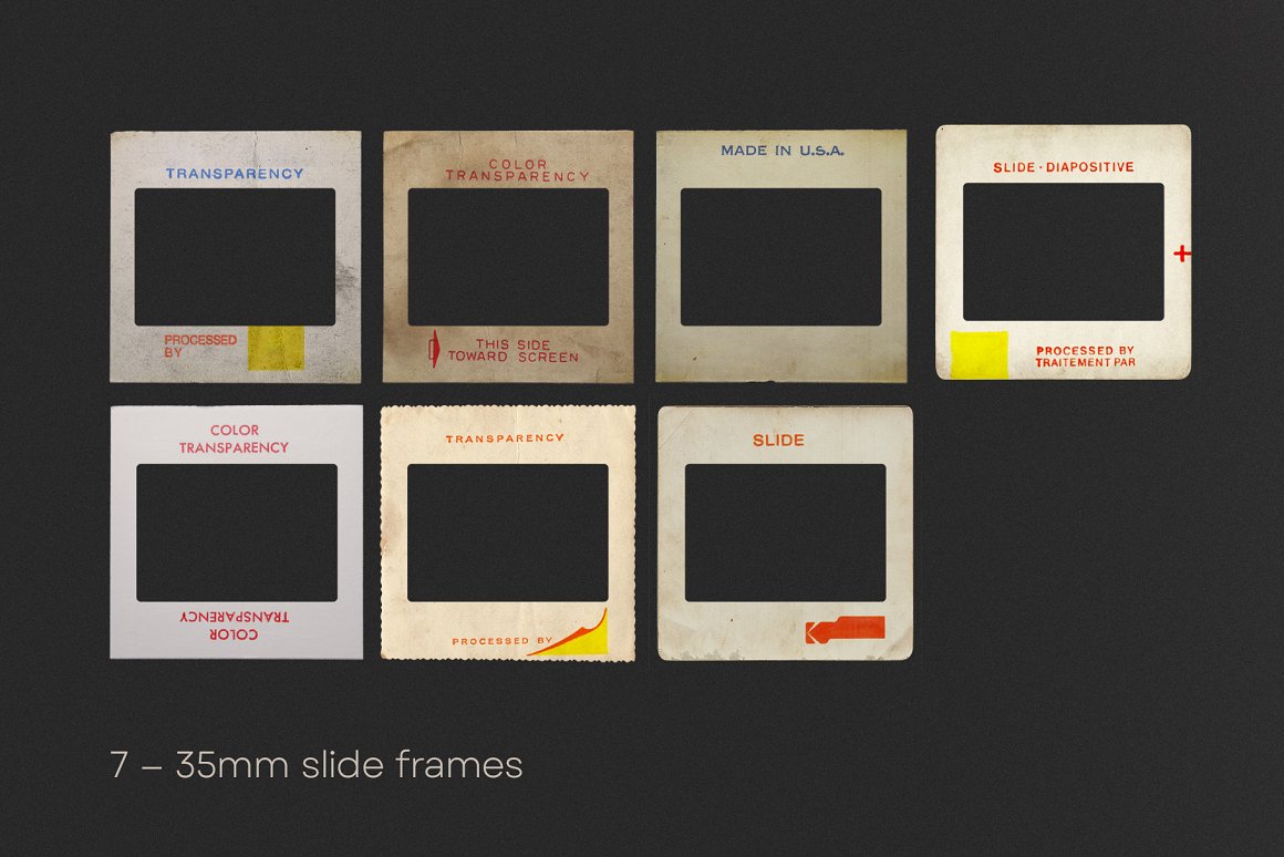 复古宝丽来35毫米交卷幻灯片照片框架做旧ps特效设计模板 Vintage 35mm Slide Mockups 样机素材 第2张