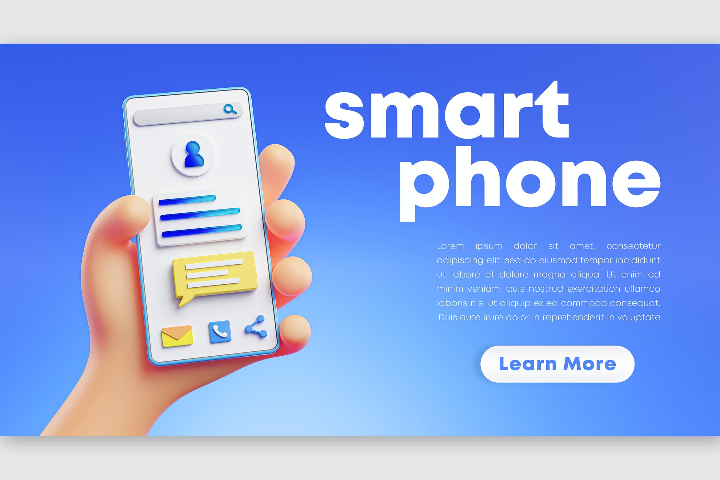 3D渲染可爱的手持手机蓝色背景 Cute Hand 3D Rendering Holding Phone Blue 图片素材 第1张