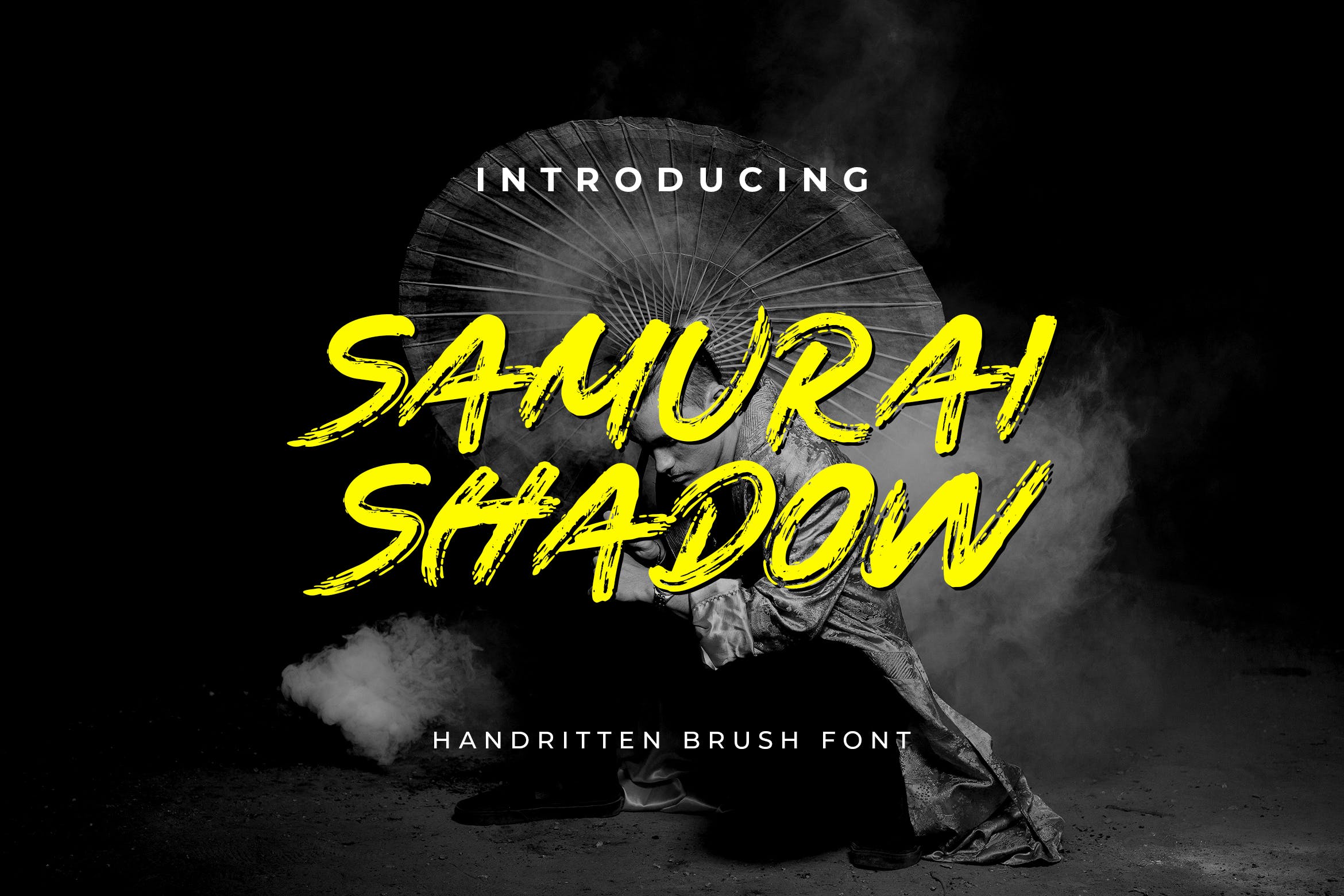 日式“武士”风阴影笔刷手写字体 Samurai Shadow Brush Handwritten Font 设计素材 第1张