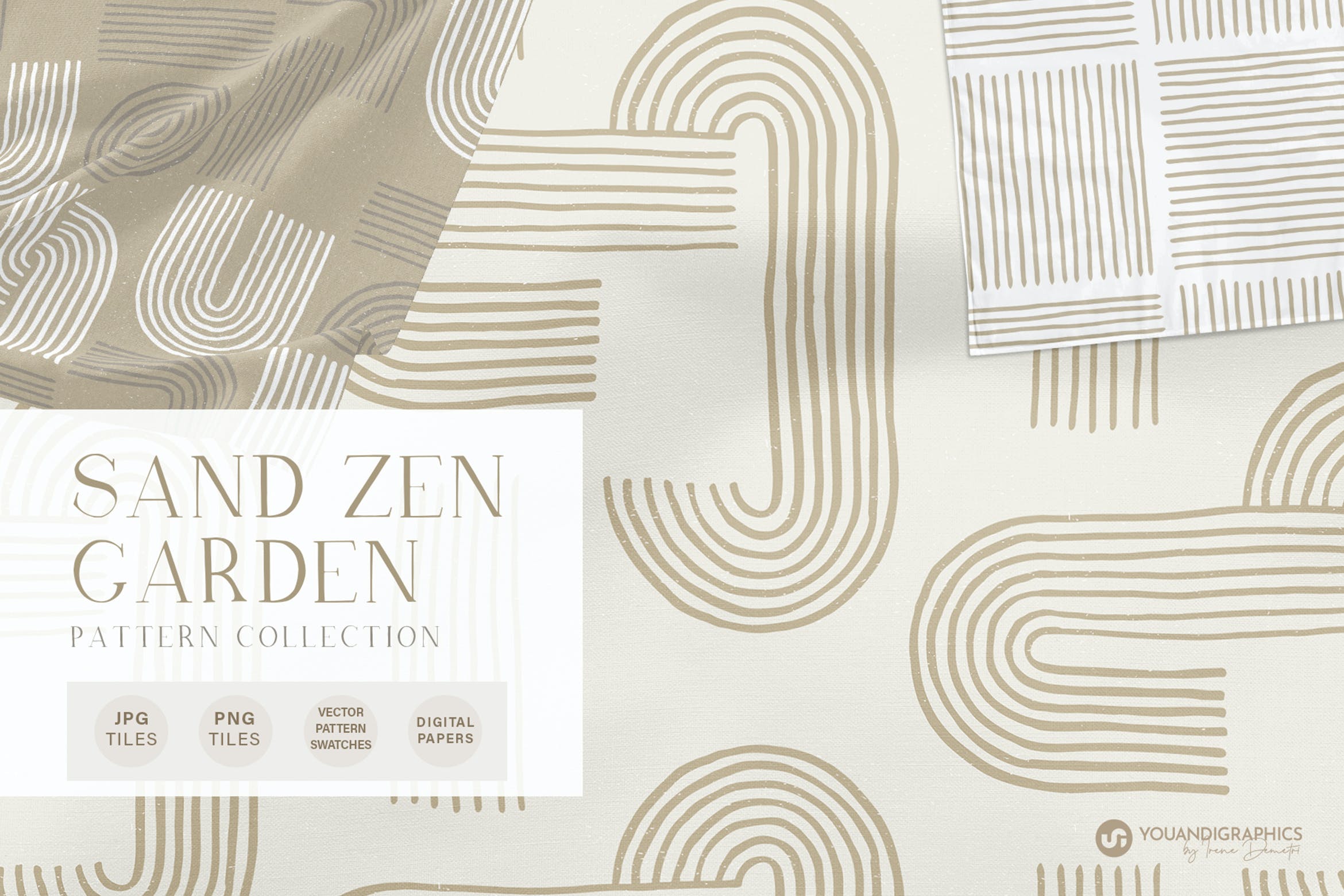 沙禅园几何形状无缝图案 Sand Zen Garden – Seamless Patterns 图片素材 第1张