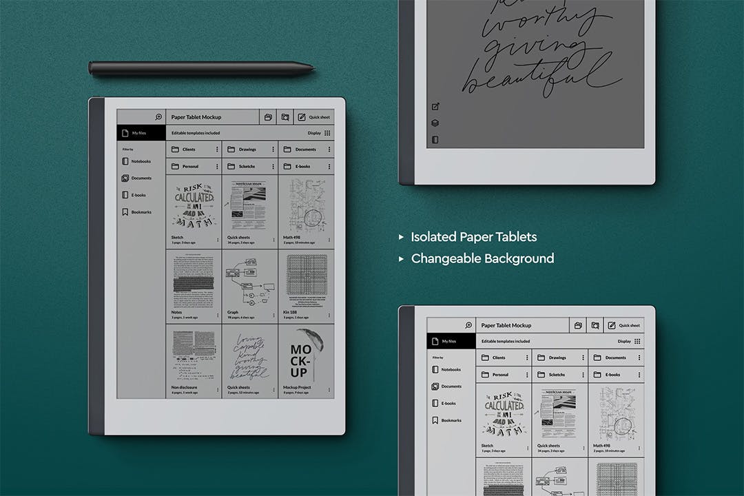 纸质平板电脑顶视图样机psd模板 Paper Tablet Mockup Top View 样机素材 第4张