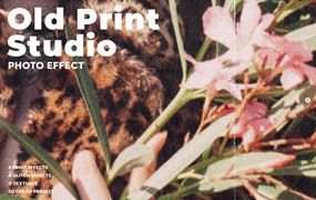 潮流复古老式打印机半调怀旧老照片做旧肌理特效滤镜PS样机模板 Old Print Studio Photo Effect