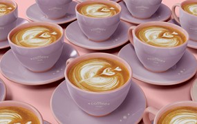 陶瓷托盘咖啡杯样机图psd模板 Ceramic Mugs Mockup
