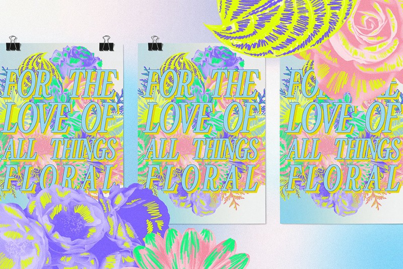 90年代复古霓虹花卉花朵剪贴画拼贴涂鸦PNG元素弥散光渐变背景设计套装 80s Floral Clipart + Bonus . 第9张