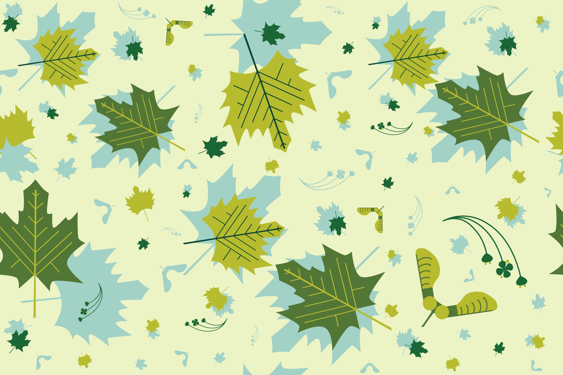 绿色枫叶无缝图案矢量背景素材 Leaves Pattern 图片素材 第1张