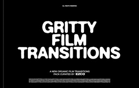EZCO 100多个复古胶片打孔闪烁漏光数字字母砂砾质感电影过渡纹理叠加 Gritty Film Transitions