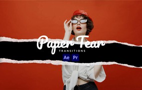 AE+PR模板：炫酷复古撕纸褶皱拼贴艺术定格动画转场模板预设 Paper Tear Transitions