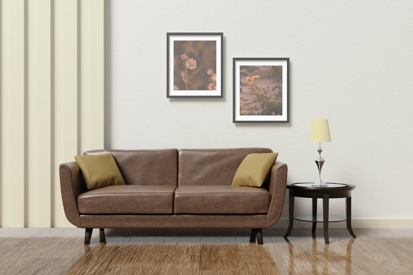 客厅极简画框相框样机 Minimalist Frame Mockup in Living Room 样机素材 第1张