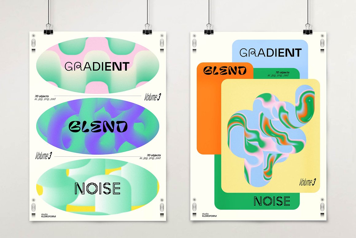 KLOROFORM 70个迷幻时髦动态渐变混合模糊噪点效果海报封面设计元素 Gradient Blend Noise Vol. 3 . 第8张