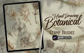 手绘植物元素印章Procreate笔刷素材 Hand drawing botanical brush stamp