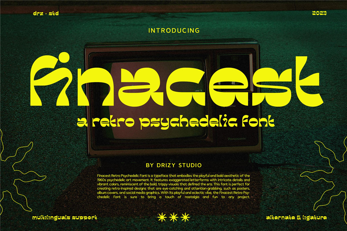 60年代复古迷幻逆反差酸性标题无衬线英文字体设计素材 Finacest – Retro Psychedelic Font 设计素材 第1张