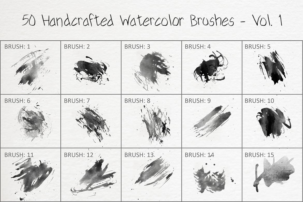 50个手工制作的绘画水彩ps笔刷v1 50 Handcrafted Watercolor Brushes – Vol. 1 笔刷资源 第3张