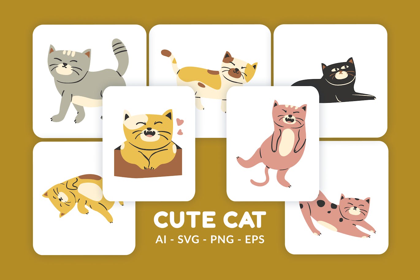可爱的猫动物矢量插画v2 Cute Cat vector Illustration v.2 设计素材 第1张